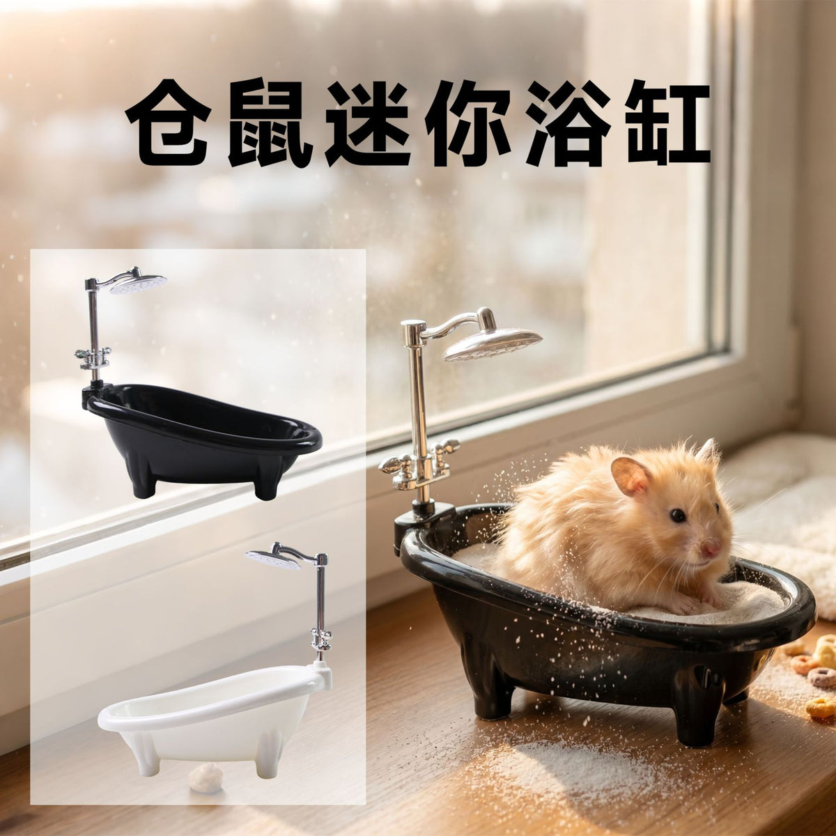 Hamster Mini Bathtub with Shower Head, Sand Bath Basin for Hamsters, Cute Bathtub