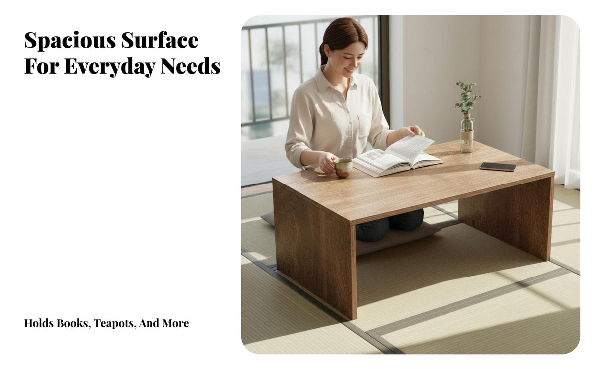 Minimalist Design Japanese Floor Table Stable Structure Japanese Design Coffee Table Wobblewobble-Resistant Furnishing Spacious Tabletop for Minimalists, Students, Friends, Bay Window, Balcony, Living Room, Small Areas