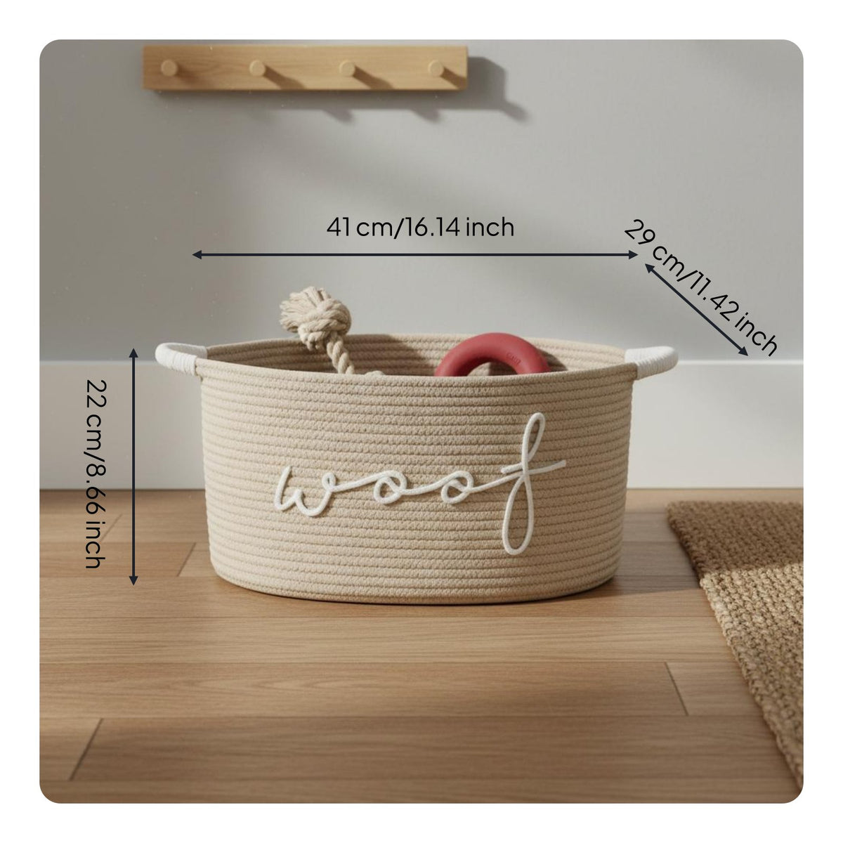 Woof Storage Basket With Handles Dog Toy Basket for Playroom