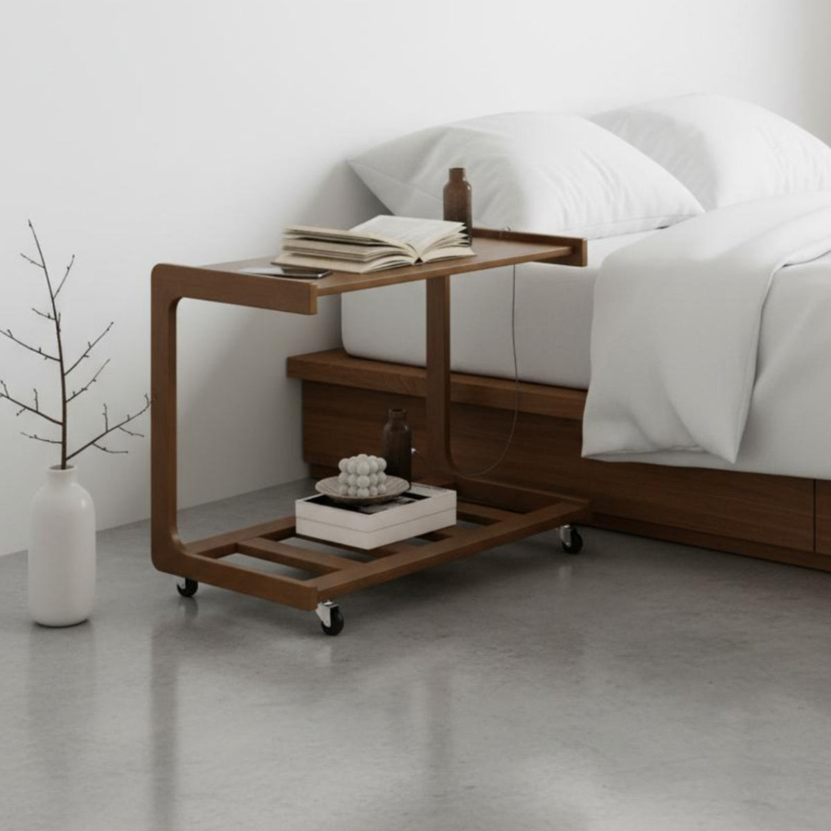 C-Shaped Rolling Table Sturdy Frame Household Furniture Easy Assembly for Adults