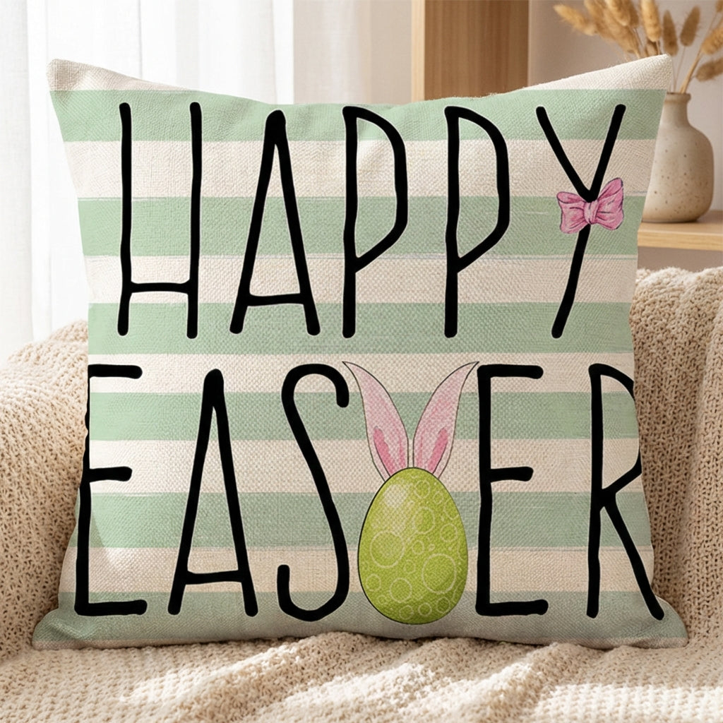 Easter Bunny Pillow Cover Decorative Spring Linen Throw Pillow Cover Easter Home Decoration Zipper Pillowcase Holiday Decor