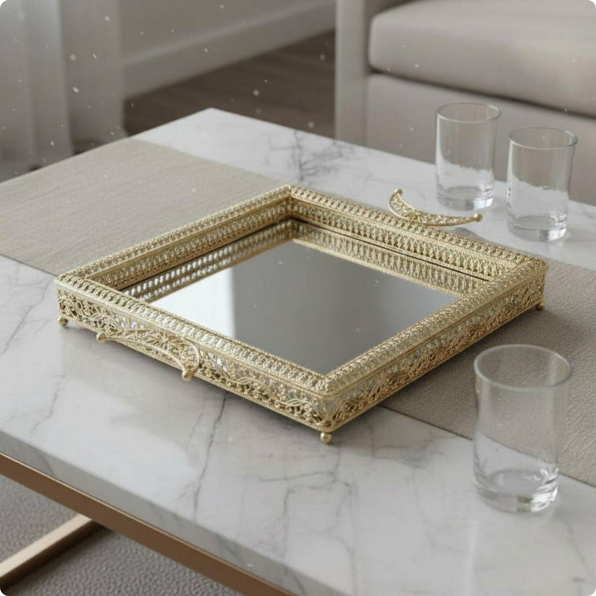Ornate Tray Mirrored Finish Ornate Fruit Platter Easy to Clean for Living Room