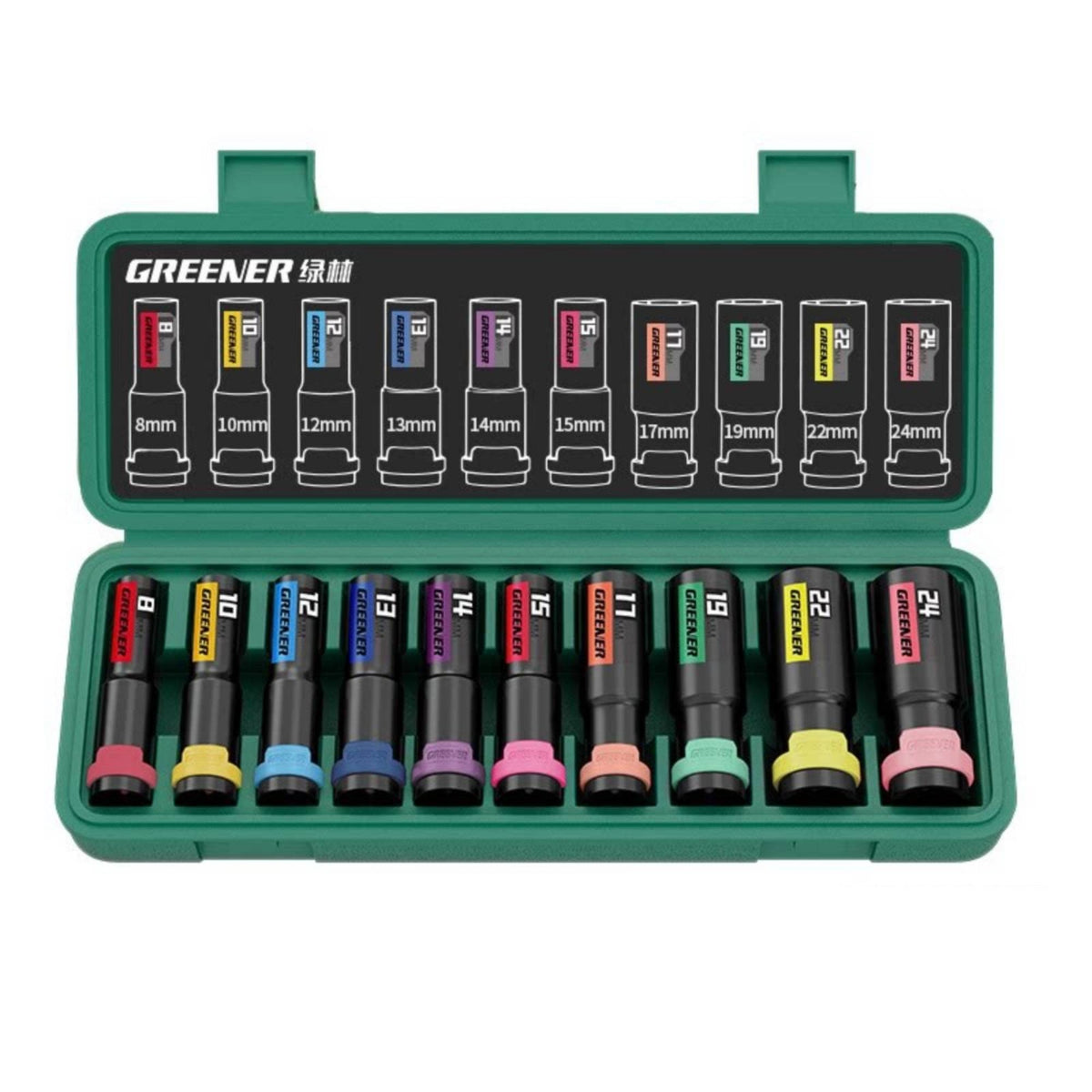 Impact Socket Set Color-Coded Socket Set with Case Tool Metric Organized for Mechanics, Auto Repair, Garage