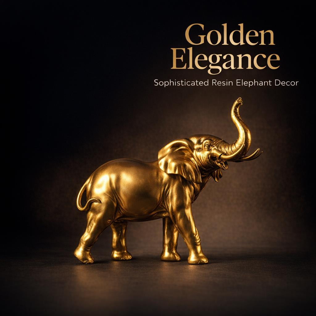 Elephant Statue Sculpture Gold Mother and Child, Synthetic Resin Feng Shui Eleph #variant:Trunk Up