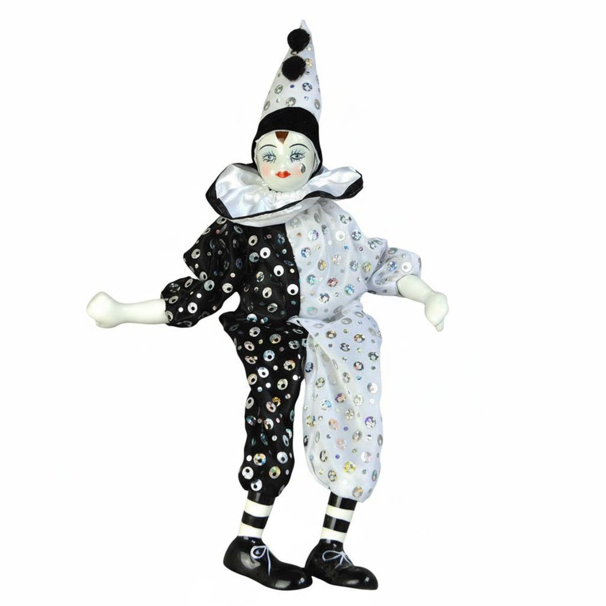 Dangling Leg Clown Doll Classic Design Ceramic Harlequin Doll Vintage Style Sitting Clown Figurine for Collectors, Shelf, Living Room