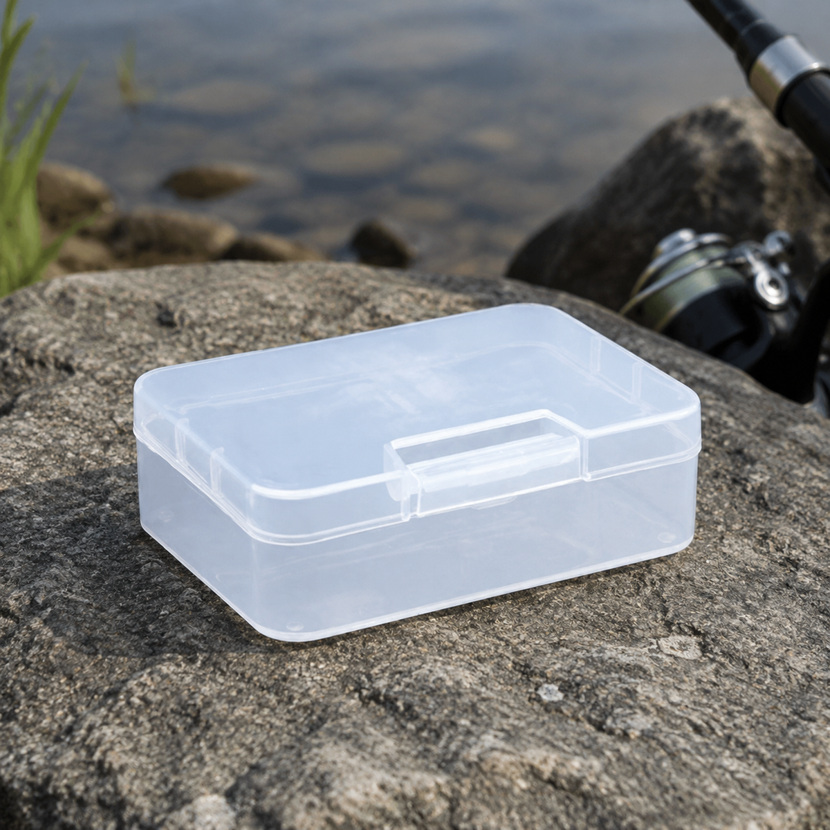 Transparent Tackle Box, Lure Case, Fishing Gear Storage, Plastic, Snap-Open Type