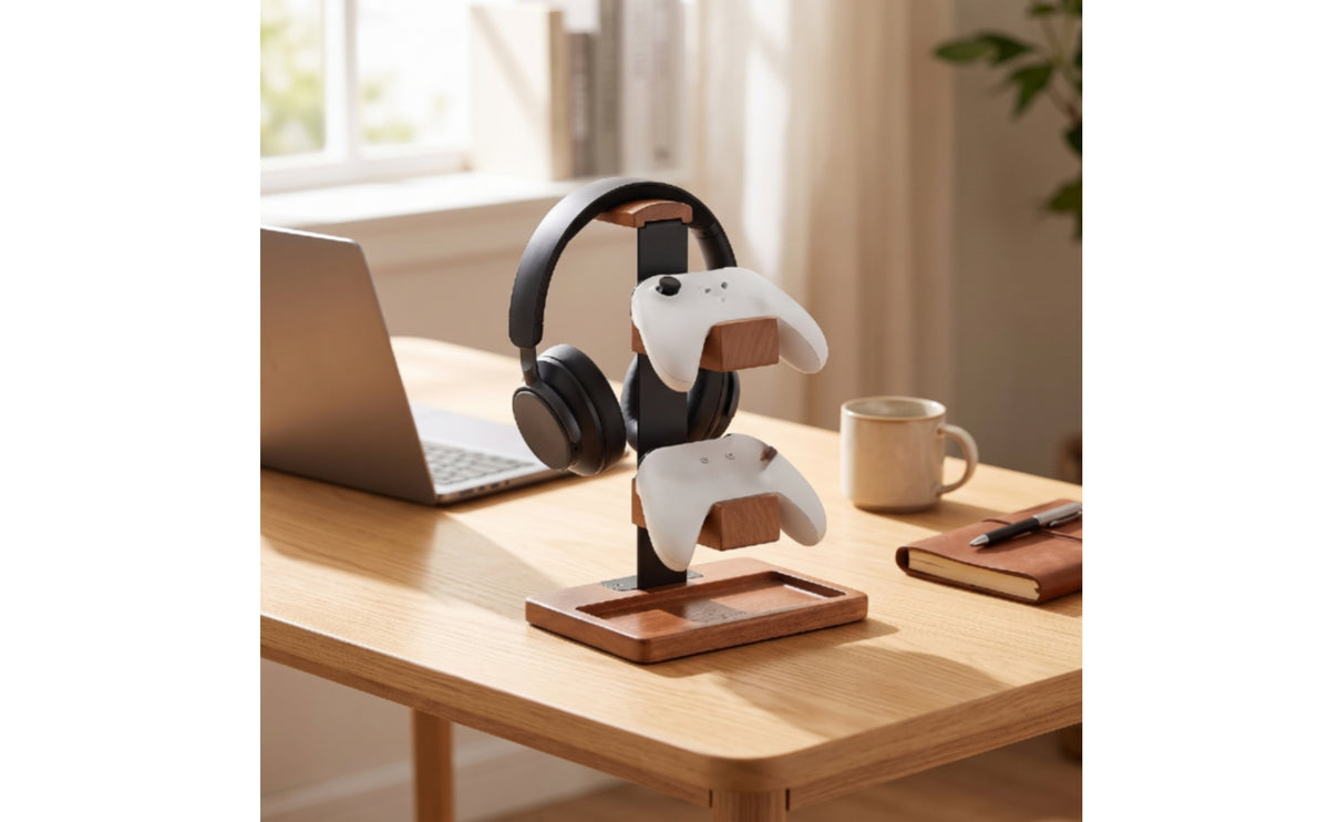 Headphone and Controller Stand Three-Function Headset and Controller Holder Space-Saving Organizer for Gaming Aficionados, Streamers, Office