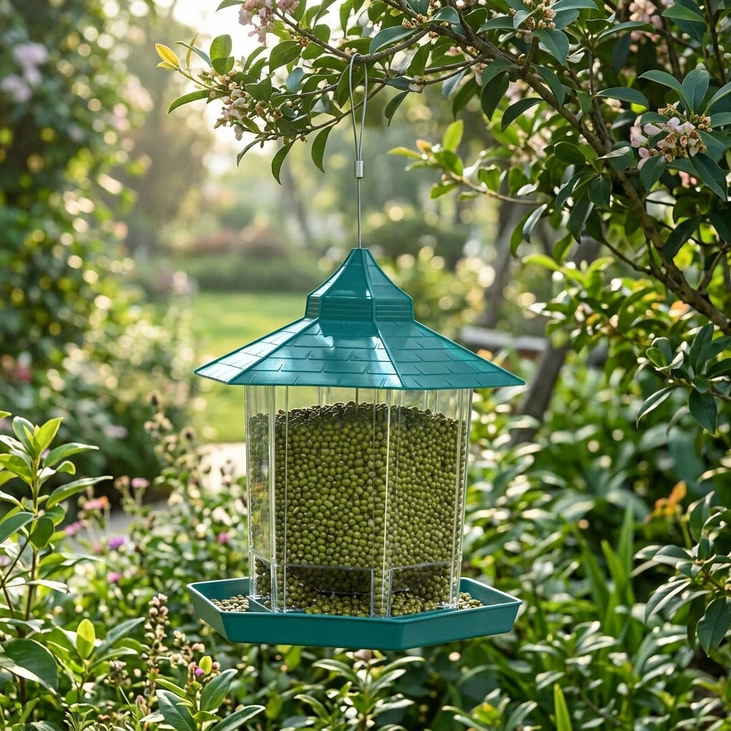 Hanging Bird Feeder with Hexagonal Roof, Outdoor Bird Feeder for Garden Supplies, Garden Bird Feeder for Stylish Outdoor Decor