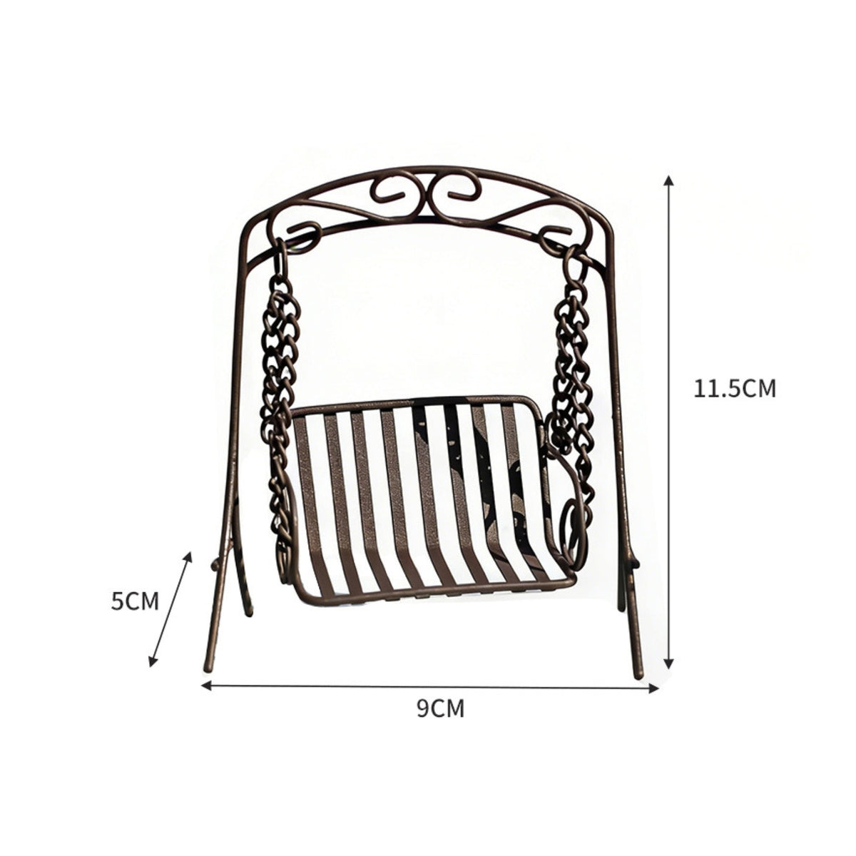 Mini Metal Swing Brown Finish Retro Swing Ornament Slatted for Balcony, Tabletop