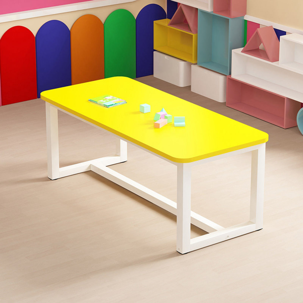 Kindergarten Learning Table Rounded Corners Preschool Art Desk Construction Preschool Learning Table Set for Young Children, School, Classroom, Home