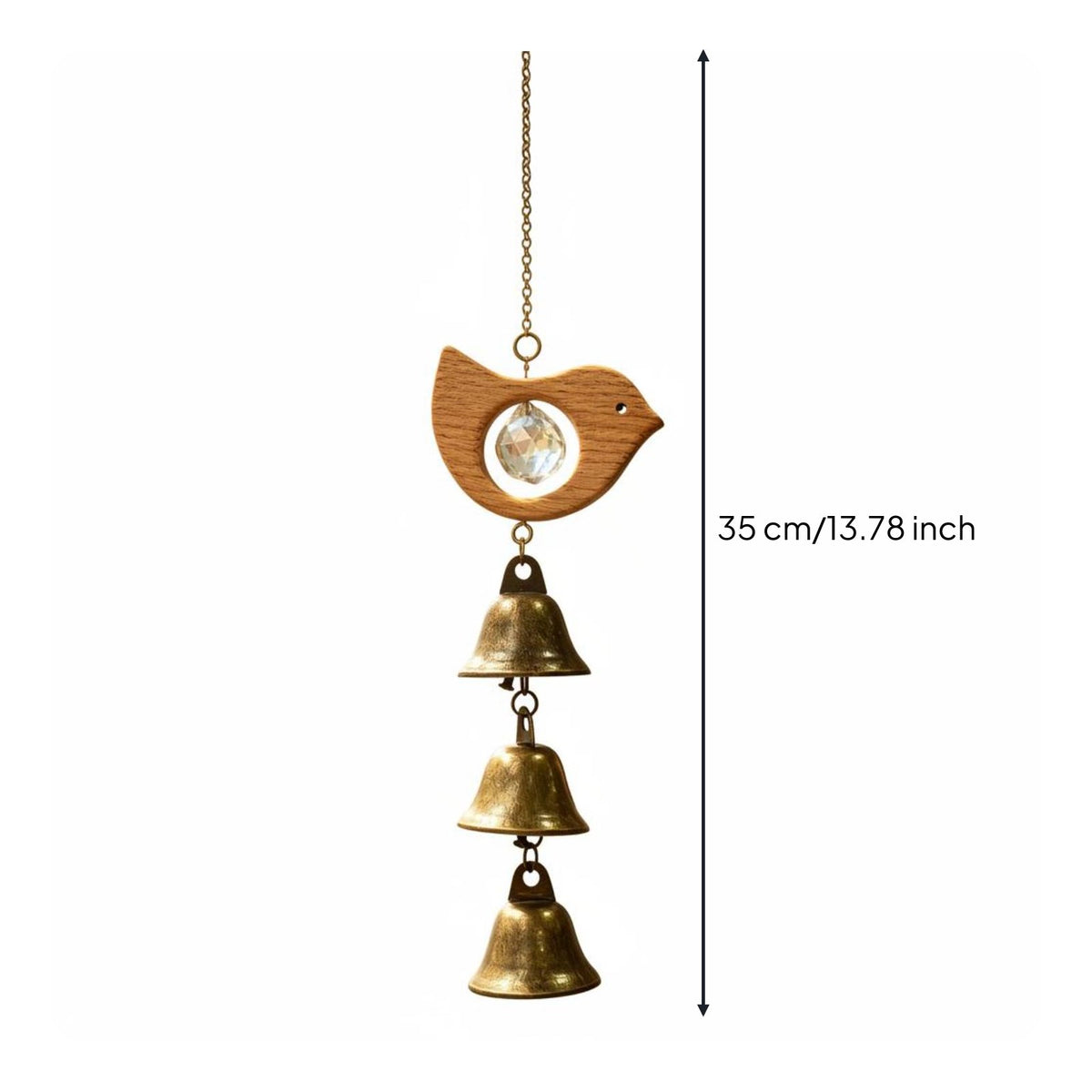 2 Pieces Wood Crystal Bell Ornament Gift Idea Wooden Bird Wind Chime Sun Catcher