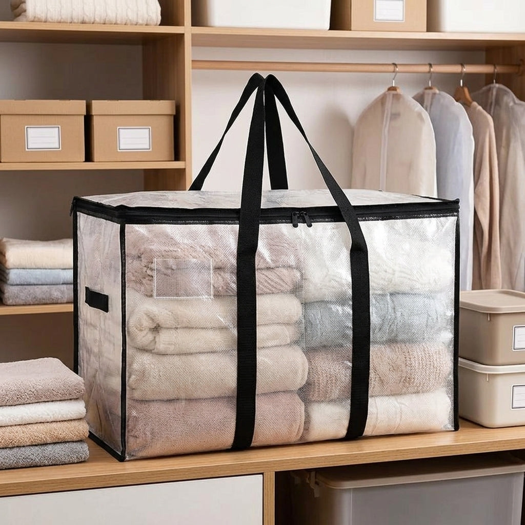 Transparent Storage Bags, Polypropylene Woven Moving Bags Bedding and Clothing, Hard-wearing Laminated Storage Bags With Carrying Straps