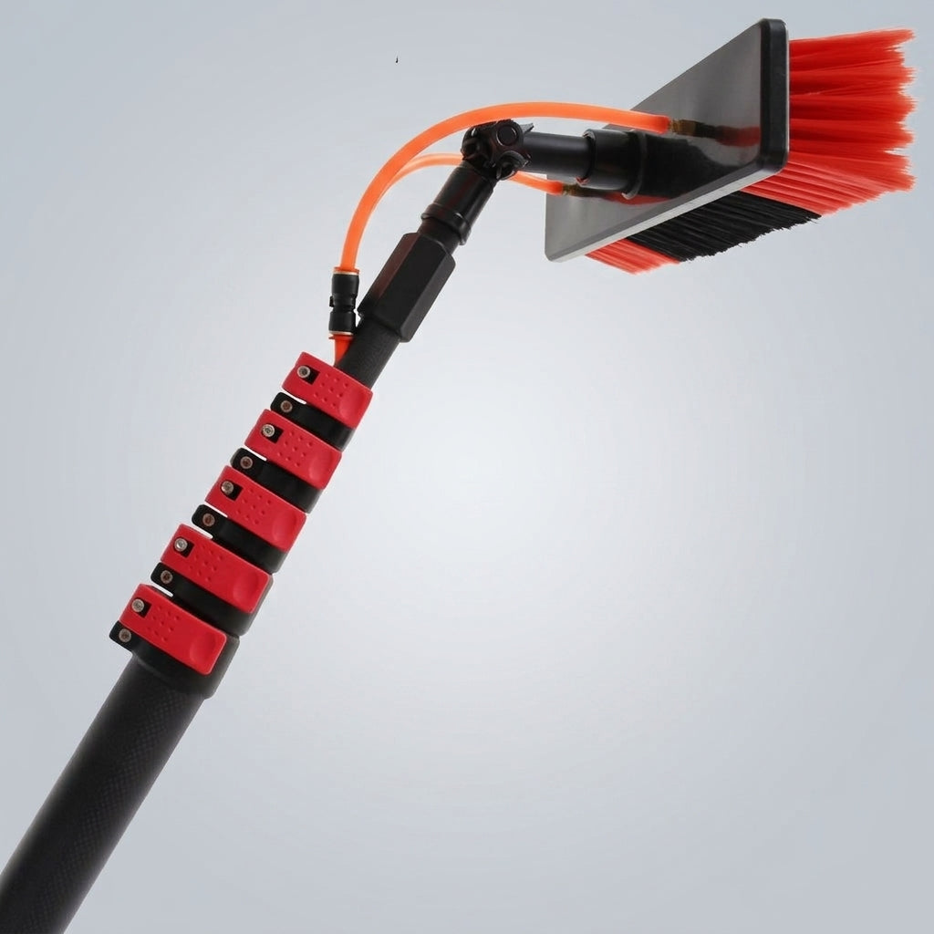 Scrubbing Brush for Window Cleaning and Car Wash, 12m Telescopic Brush with 6 Sections, Carbon Fiber Cleaning Brush, Nylon Scrub Brush Tool
