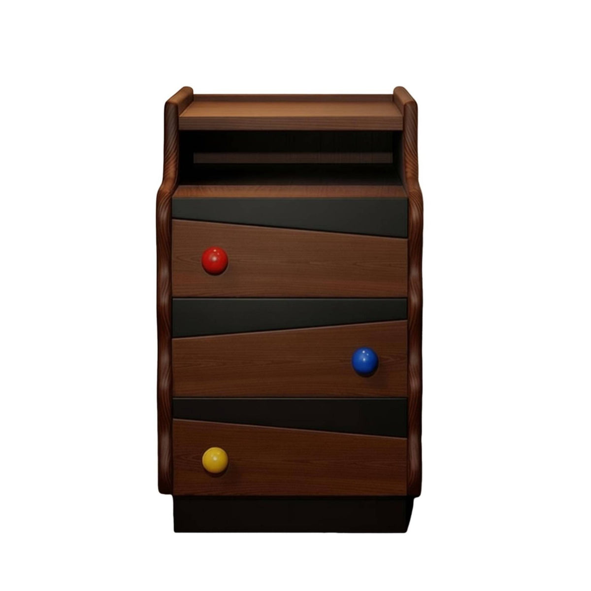 Slim 3-Drawer End Table Retro Design Nightstand Safe Rounded Rim S