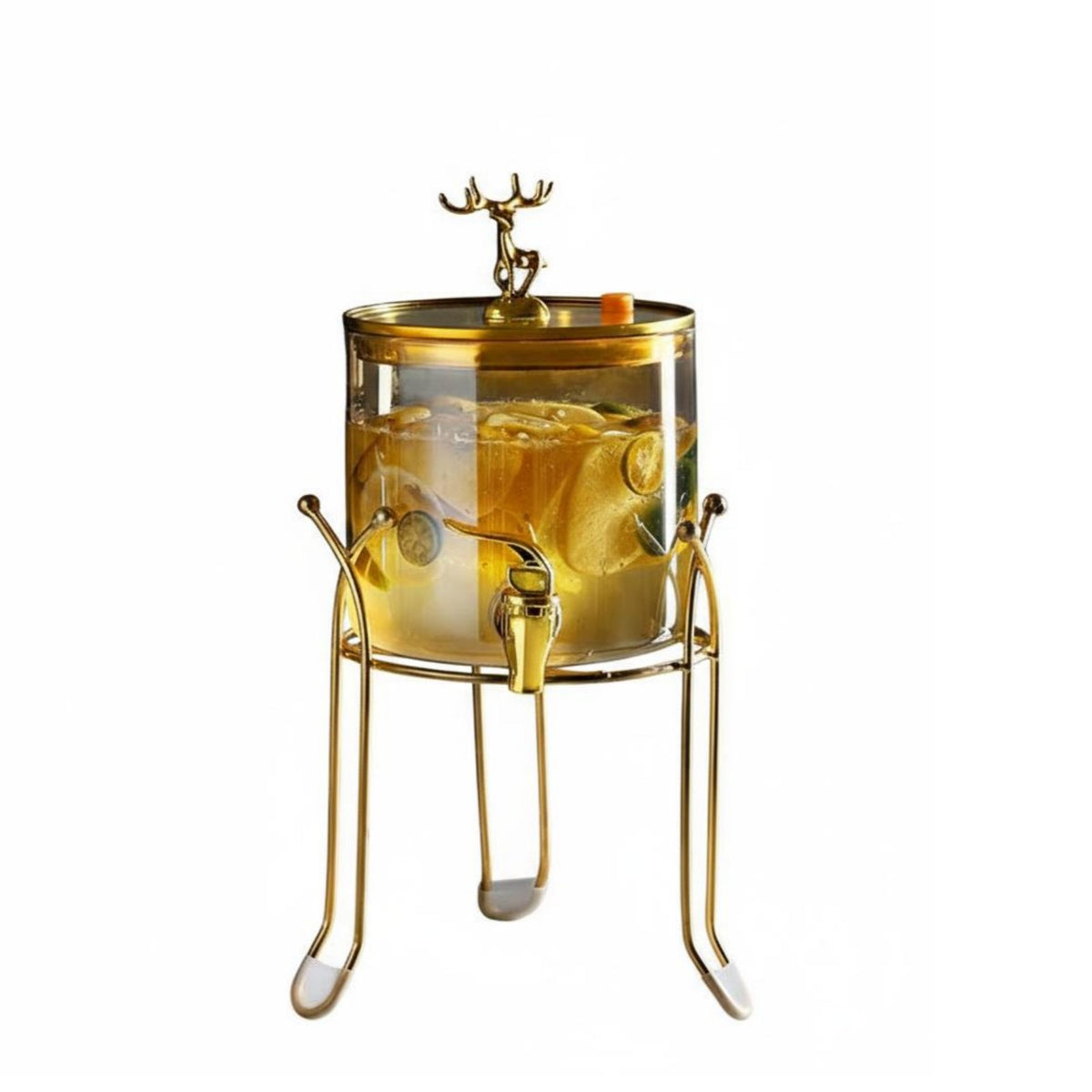 Glass Drink Dispenser with Tap and Metal Stand, Creative Glass Water Container, Large Capacity Beverage