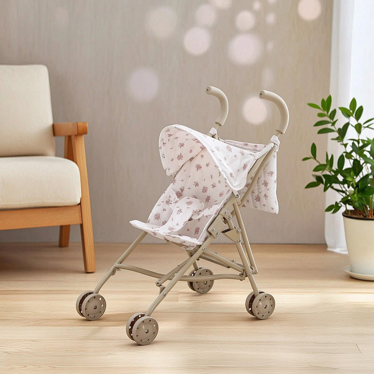 Compact Stroller with Canopy Floral Doll Stroller with Canopy Long-Lasting Toy Realistic for Nursery