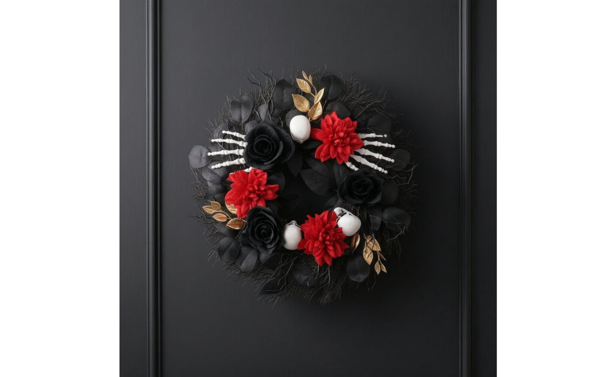 Wreath with Skeletal Hands Horror Halloween Wreath with Flowers Artificial for Entryway