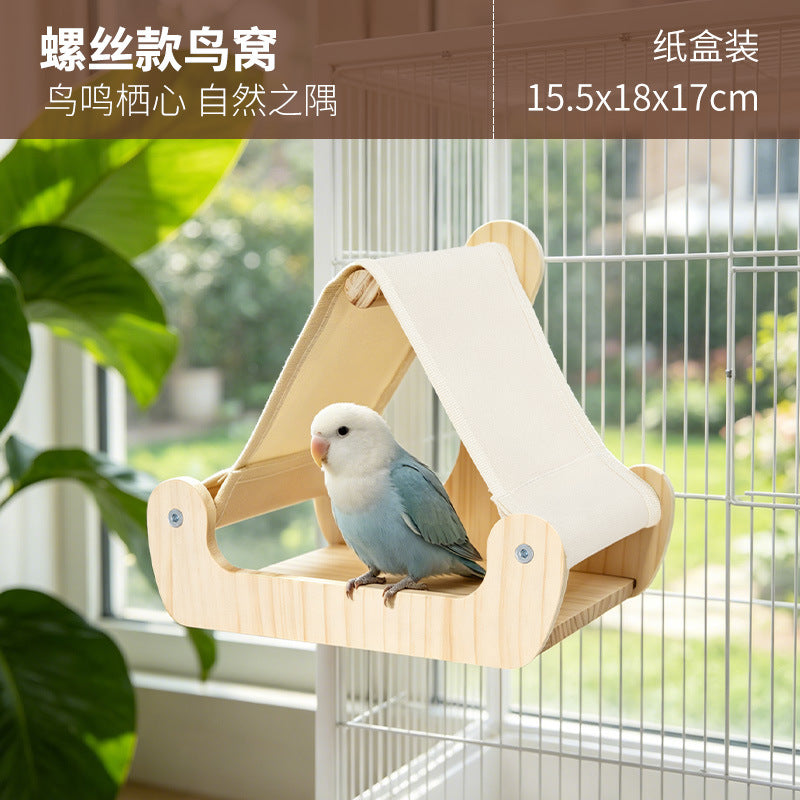 Solid Wood Parrot Bird Nest Resting Hammock Multifunctional Wooden Bird House for Cage Decoration
