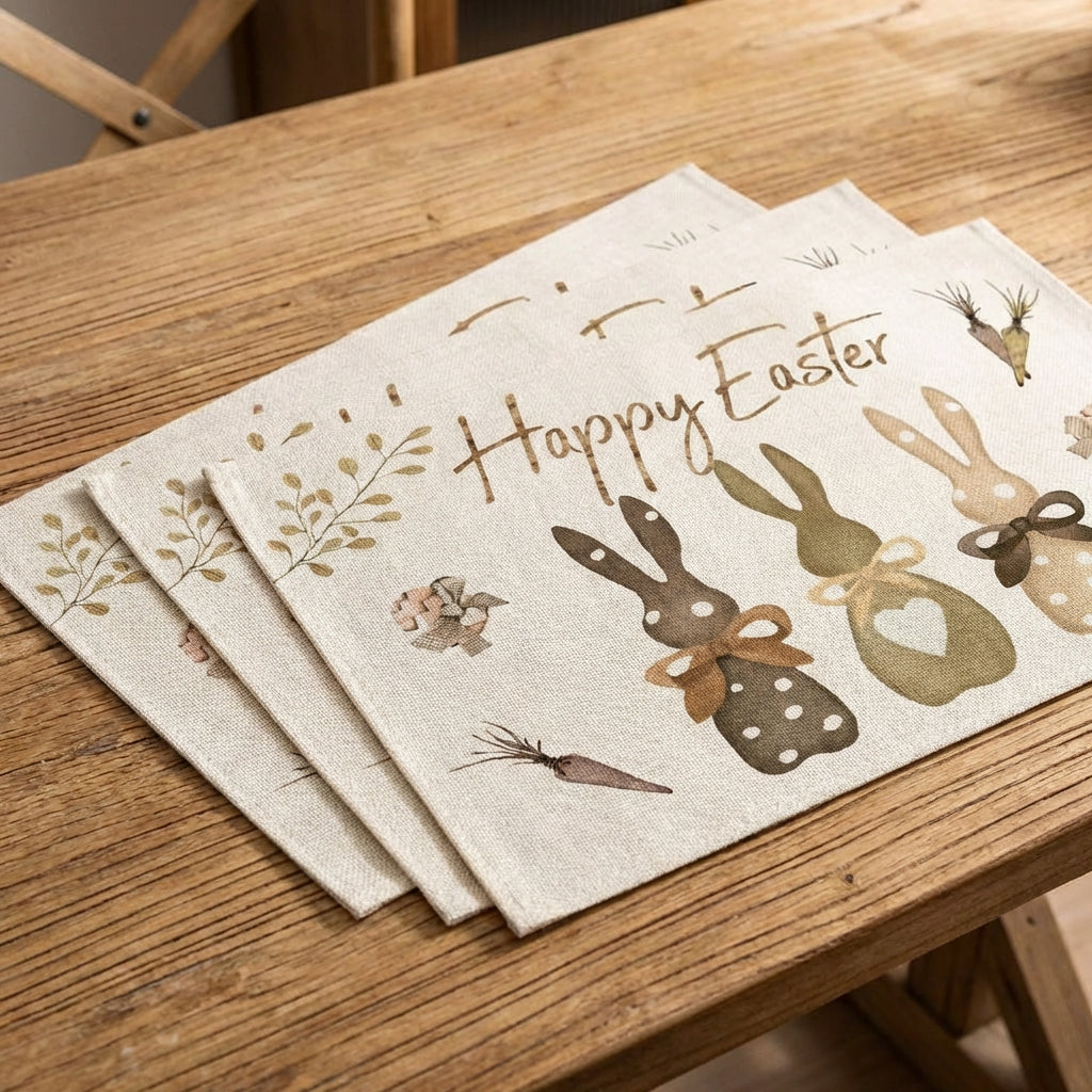 Carrots Rabbits Bunny Happy Easter Set of 4 Placemats, Easter Placemat Washable Reusable Bunny Table Mat for Party Hosts, Homeowners, Kitchen, Parties