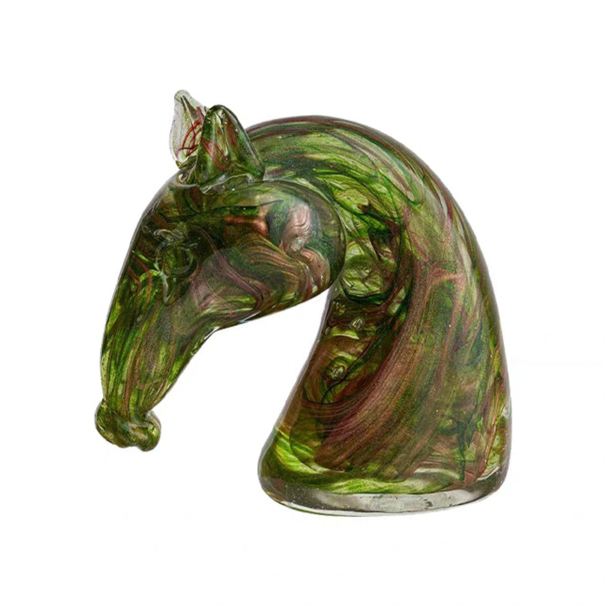 Glass Horse Figurine Marbled Glass Horse Glossy Sculpture for Art Lovers, Bookshelf, Console Table