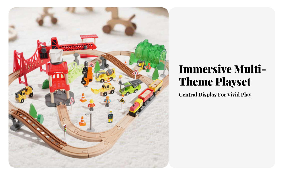 Interlocking Wooden Train Track Set Fine Motor Skills Wood Train Track Set STEM Learning Railway Playset
