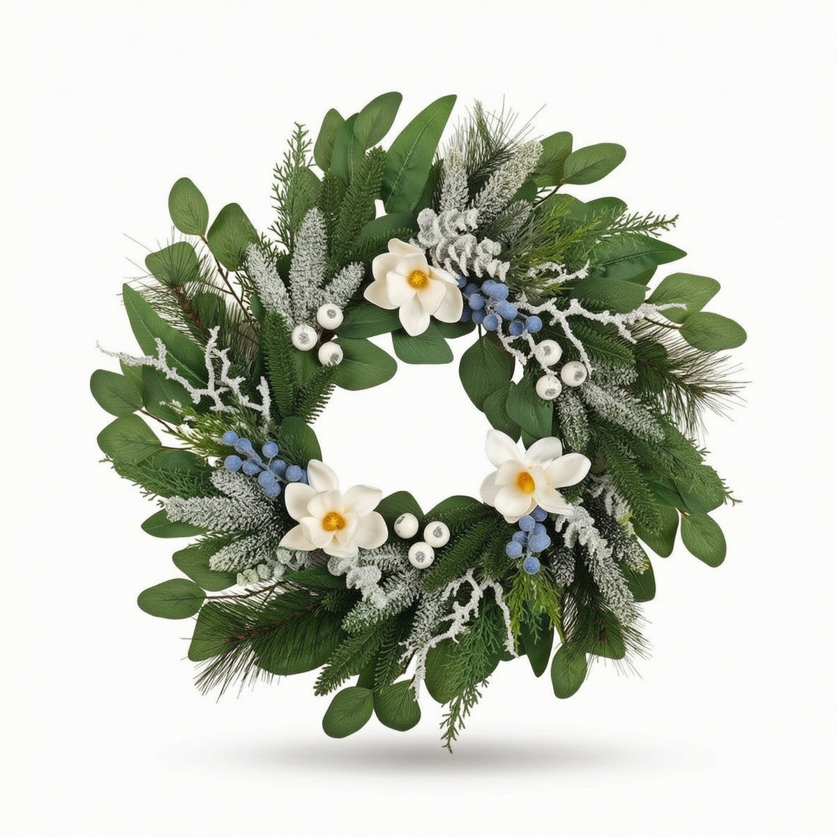 Wreath with Owl Figures Woodland Frosted Berry-Like Clusters Wreath Festive