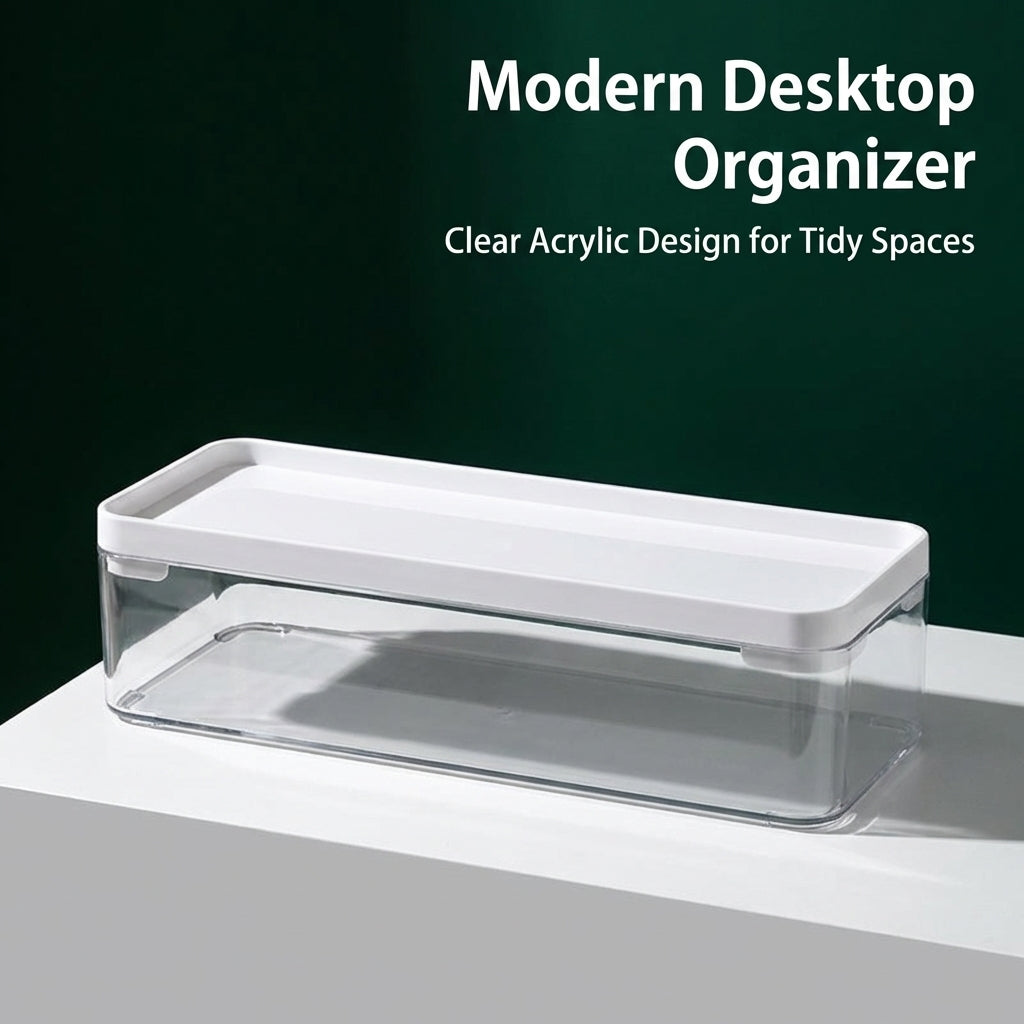 Large Desktop Organizer with White Lid Stackable Book Dividers for Desk Storage, Home Office Bookshelf File Management