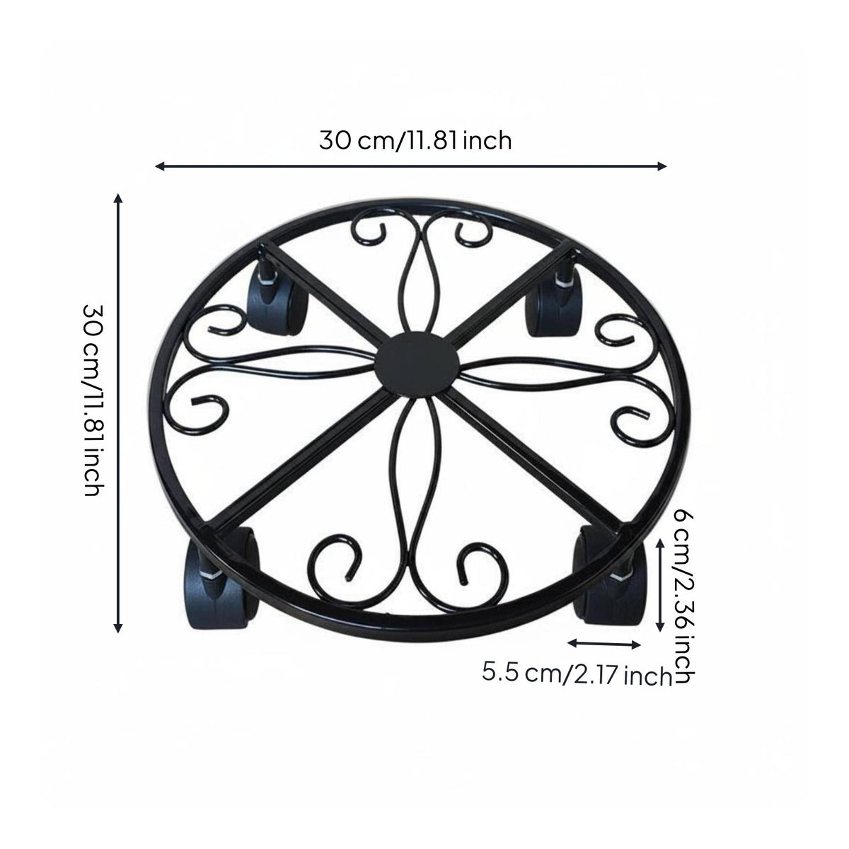 Round Plant Trolley Movable Metal Plant Stand with Wheels Sturdy for Balcony