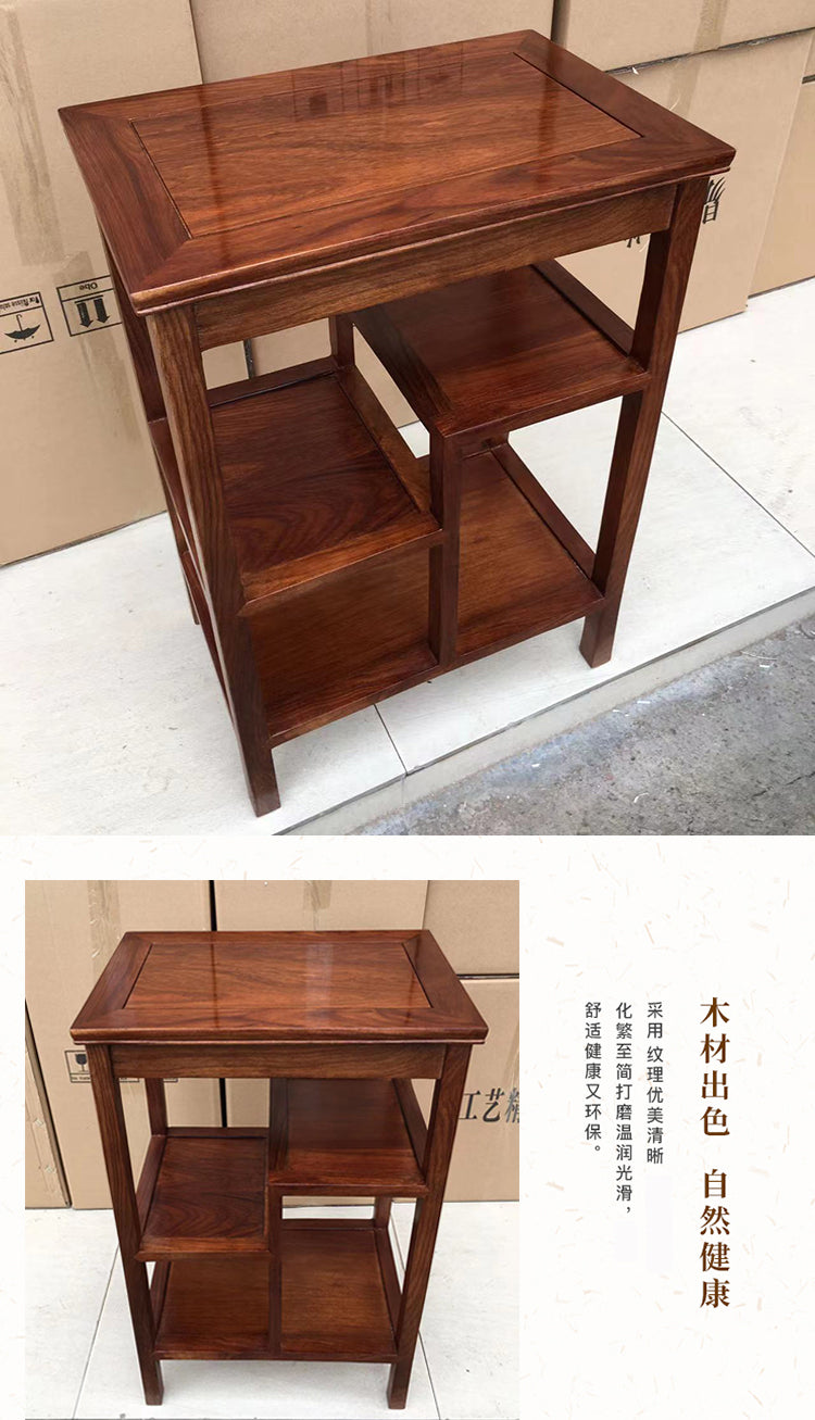 刺猬紫檀木红木茶几边几茶边柜中式茶水架实木鸡翅木小置物架角几 鸡翅木茶几45*30*65
