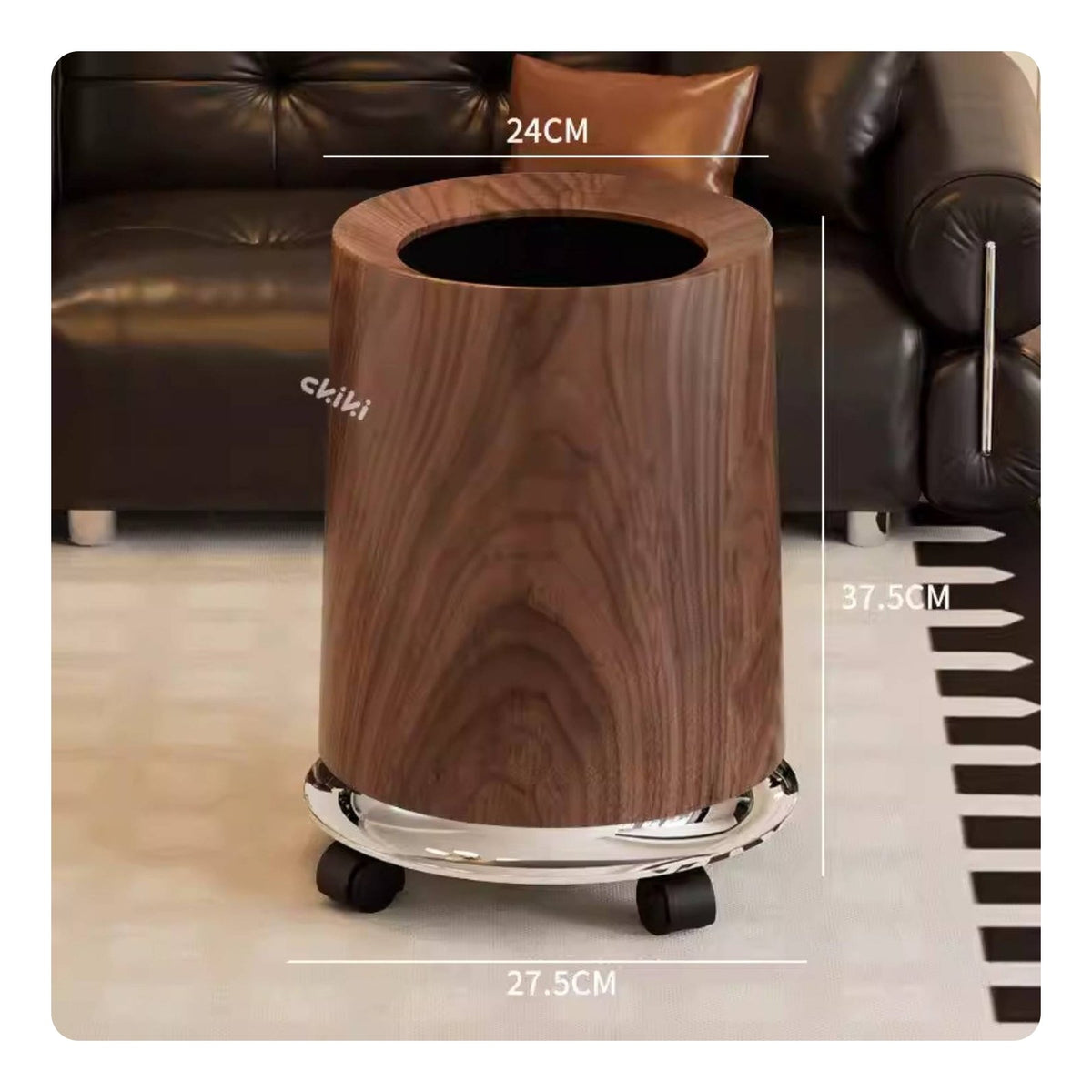 Wood Grain Trash Can Sturdy Large Capacity Trash Bin Reusable for Living Room