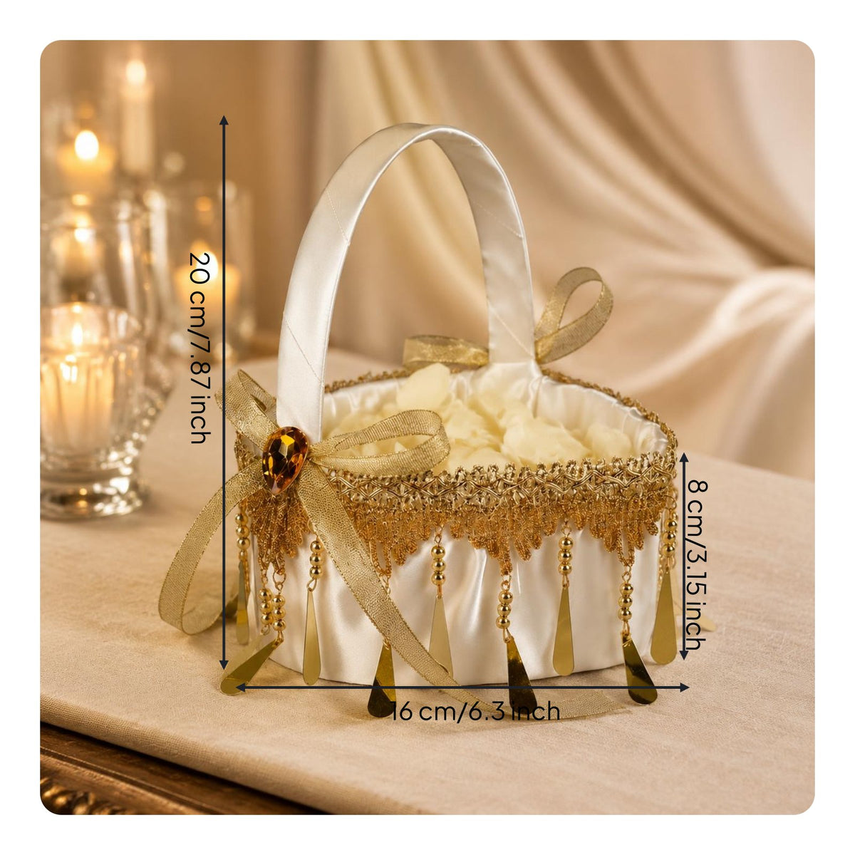 2 Pieces Flower Girl Basket Ribbon Bow Event Accessory Decorative for Bride