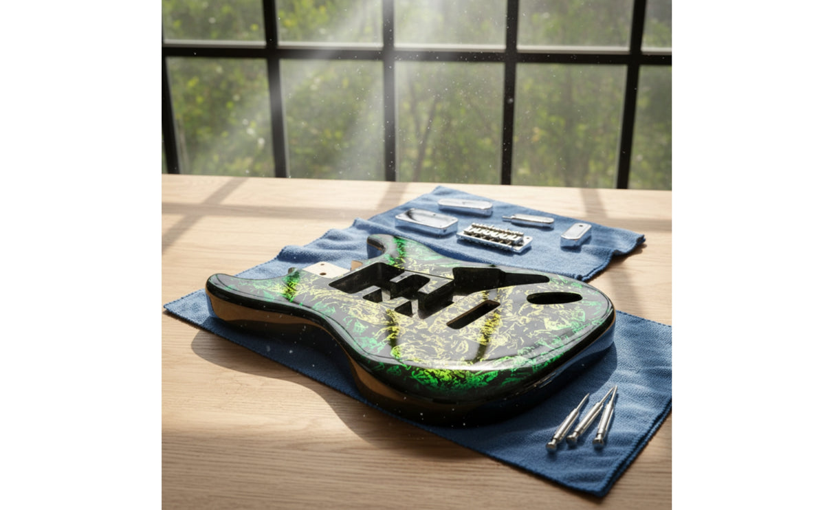 Routed Crackle Finish Guitar Body Contoured Black Electric Guitar Body Marbled Musical Instrument Part Glossy