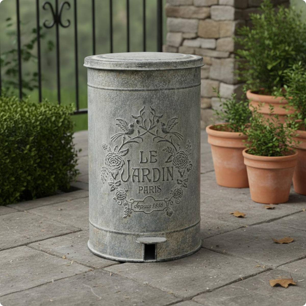 Garden Iron Dustbin Rust Resistant Vintage Metal Trash Can Easy to Clean