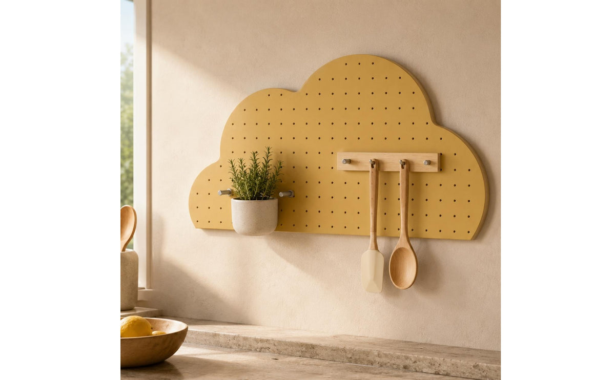 Perforated Wooden Pegboard Solid Wood Wall-Mounted Pegboard Painted Finish Modular Peg Board Wall Rounded Contours