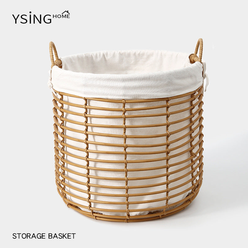 Rattan-Style Plastic Laundry Basket, Large Capacity, Rustic Style