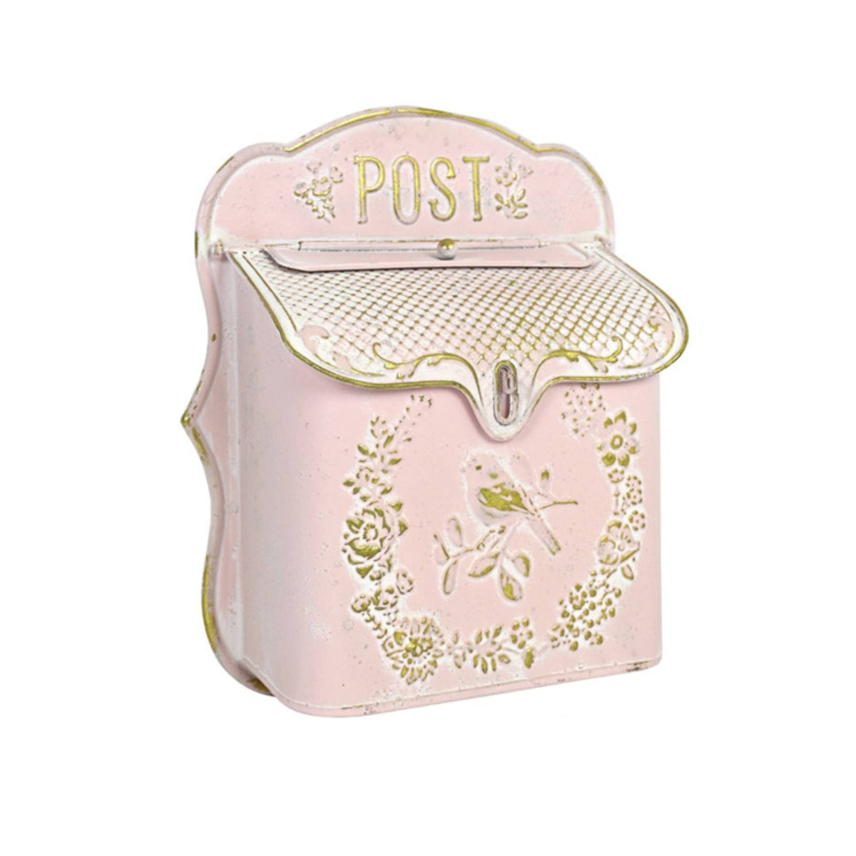 Decorative Post Box Gold Tone Metal Mailbox Shielded Flap