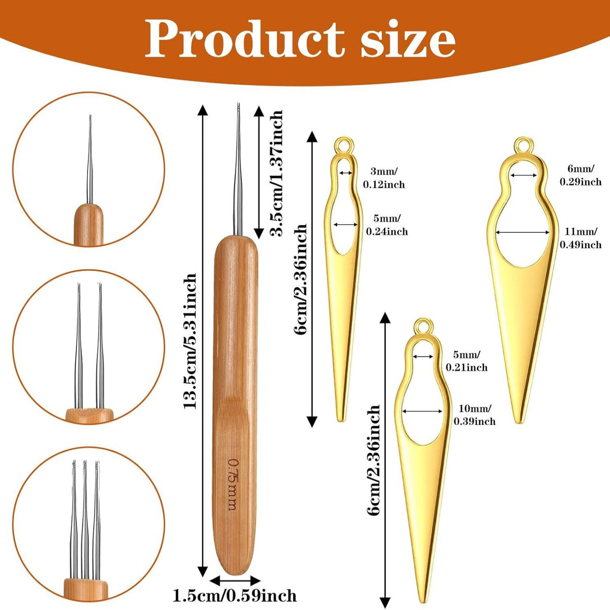 6 Pieces Dreadlock Crochet Hook Durable 0.75mm Locking Pins for Interlocking Locks Micro Lock Hair Tool