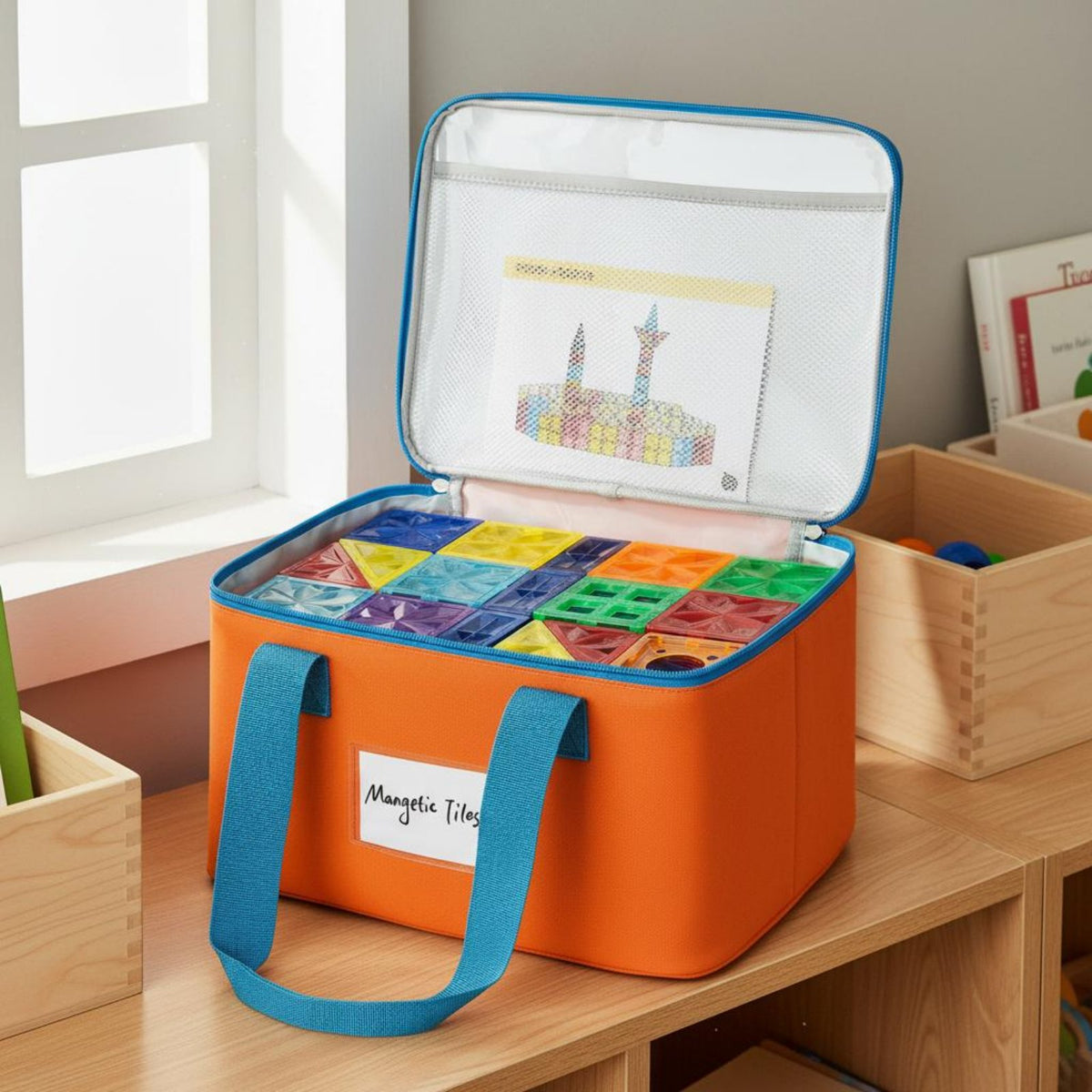 Toy Storage Bag Transparent Top Portable Construction Pieces Organizer Large Capacity Zippered Children's Storage Pouch for Kids