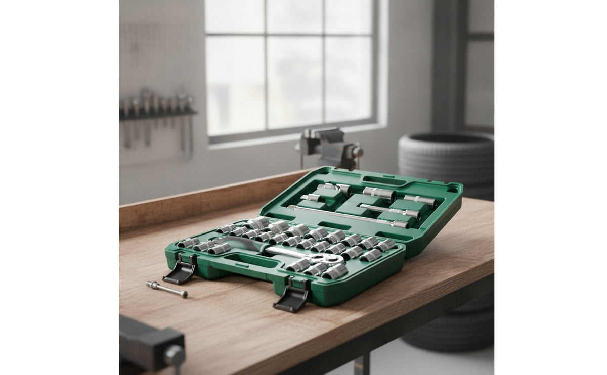 Steel Ratchet Socket Wrench Tool Kit Portable Socket Wrench Set with Case Compact Mechanics Tool Set Sturdy for Garage