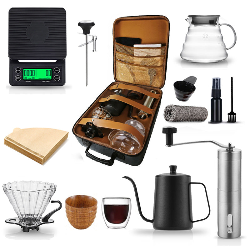 Outdoor Coffee Pour-Over Set with Hand Grinder, Portable Coffee Tool Kit Gift Box