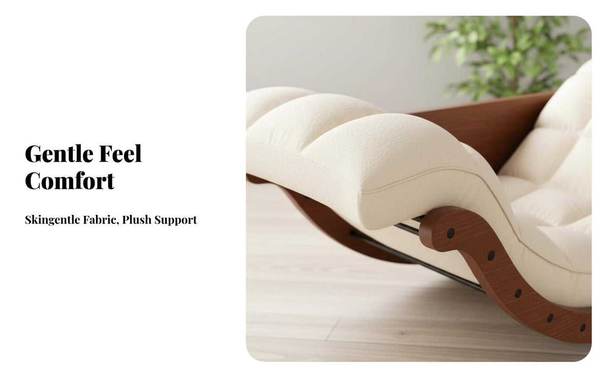 Natural Wood design Wooden Rocking Lounger Ergonomic Design Lounge Chair Wide Armrests Household Furniture Retractable Footrest for Relax Seekers, Seniors, Homeowners, Balcony, Living Room, Bedroom, Sunroom