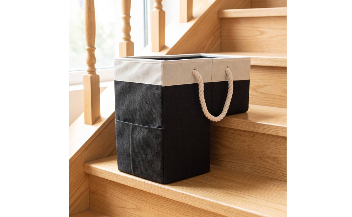 Stair Basket with Rope Handles Space-Saving Stair Storage Basket with Handle Sturdy Bin for Stairs