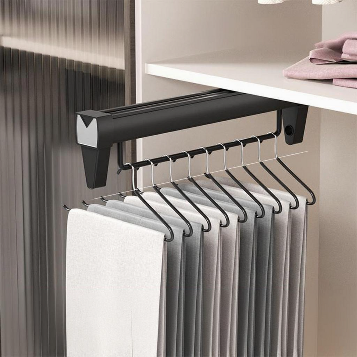 Pull-out rack maximizes closet space
