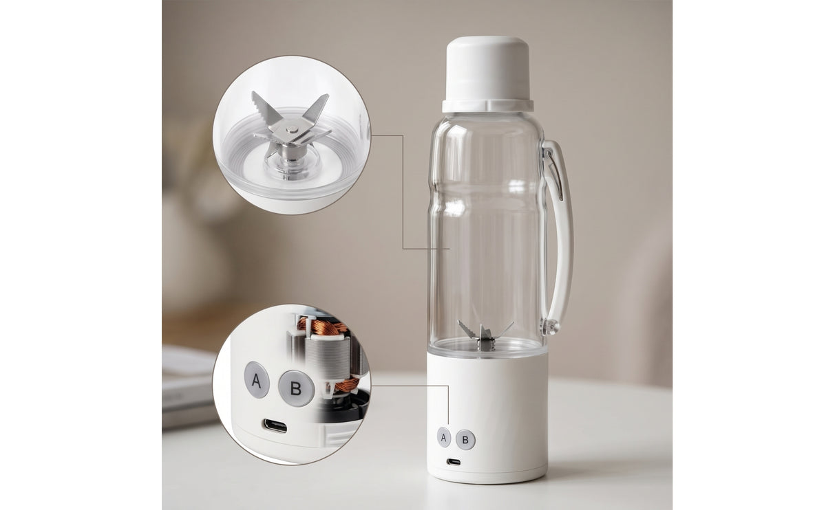 Portable Juicer Cup with Handle Rechargeable Electric Juicer Cup Individual with Travel Lid for Students, Gym