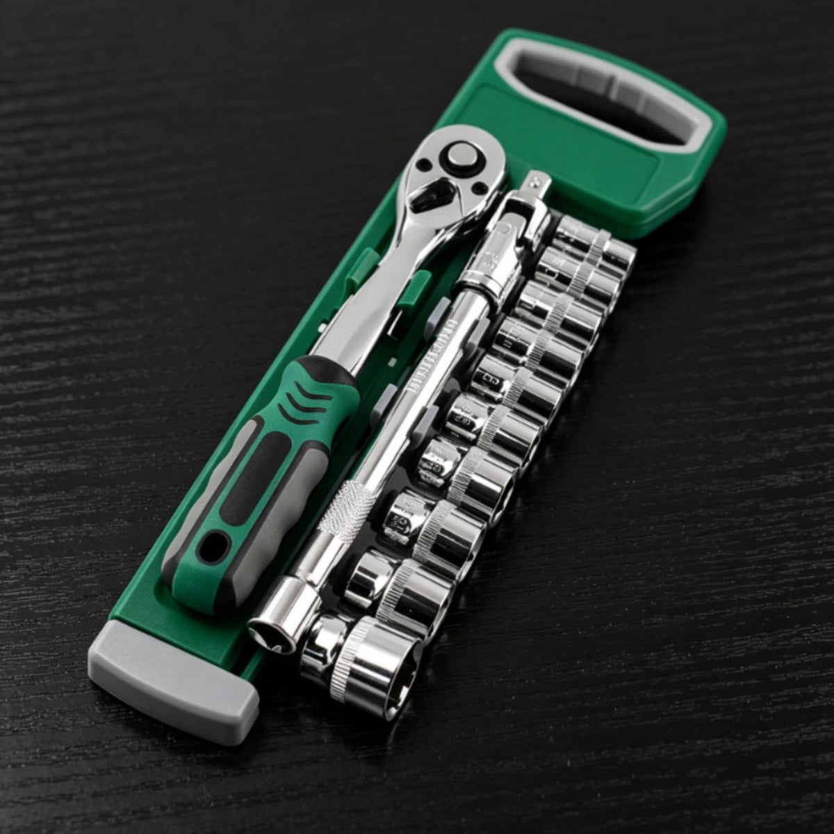 13 Pieces 3/8-Inch Drive Ratchet Wrench Tool Kit Metric Socket Wrench Set with Tray Portable Mechanics Tool Set Compact for Garage