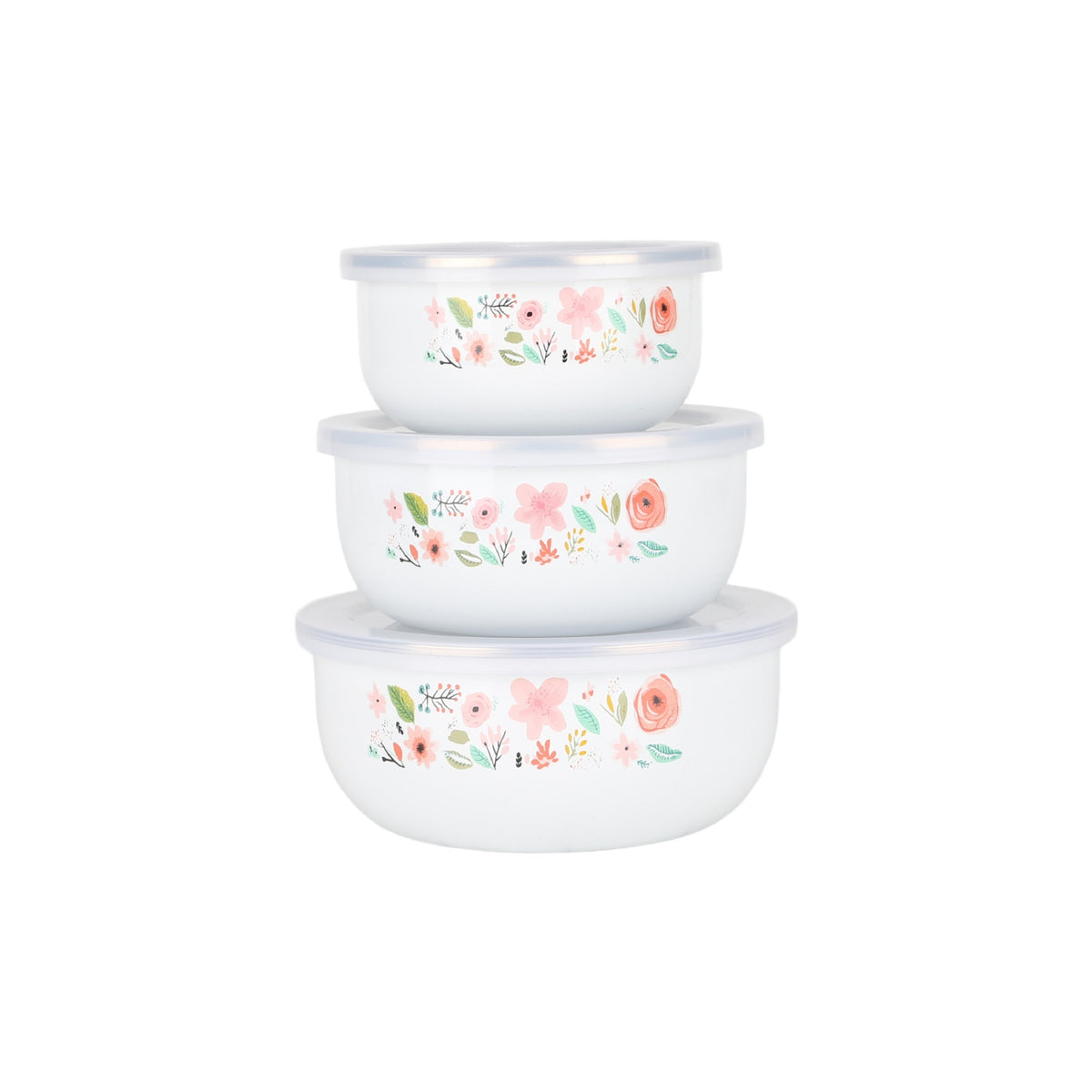 3 Pieces Enameled Bowls with Lids Nesting Kitchenware Long-Lasting
