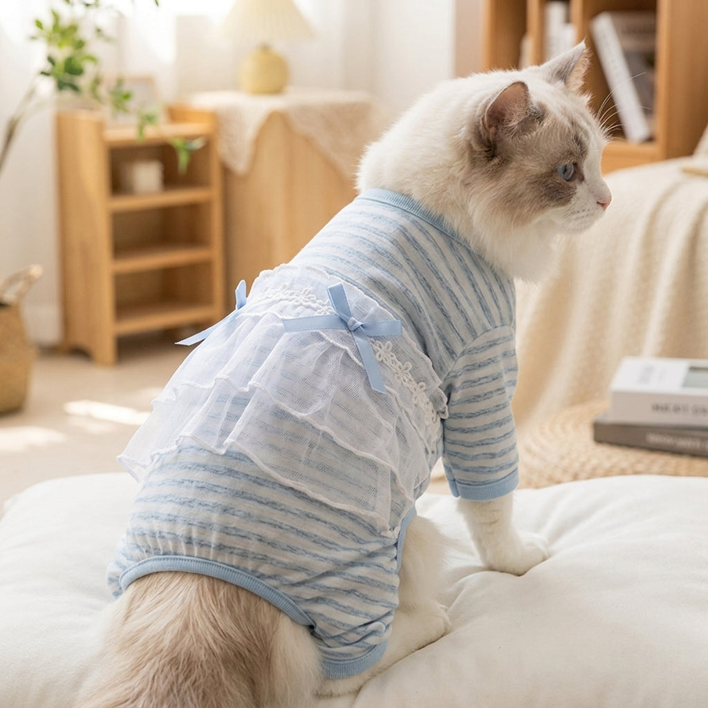 Cat Recovery Suit with Four-Legged Structure, Cuttable Belly Wrap for Daily Use, Anti-Licking Kitten Recovery Suit with Fasteners for Outdoor Use