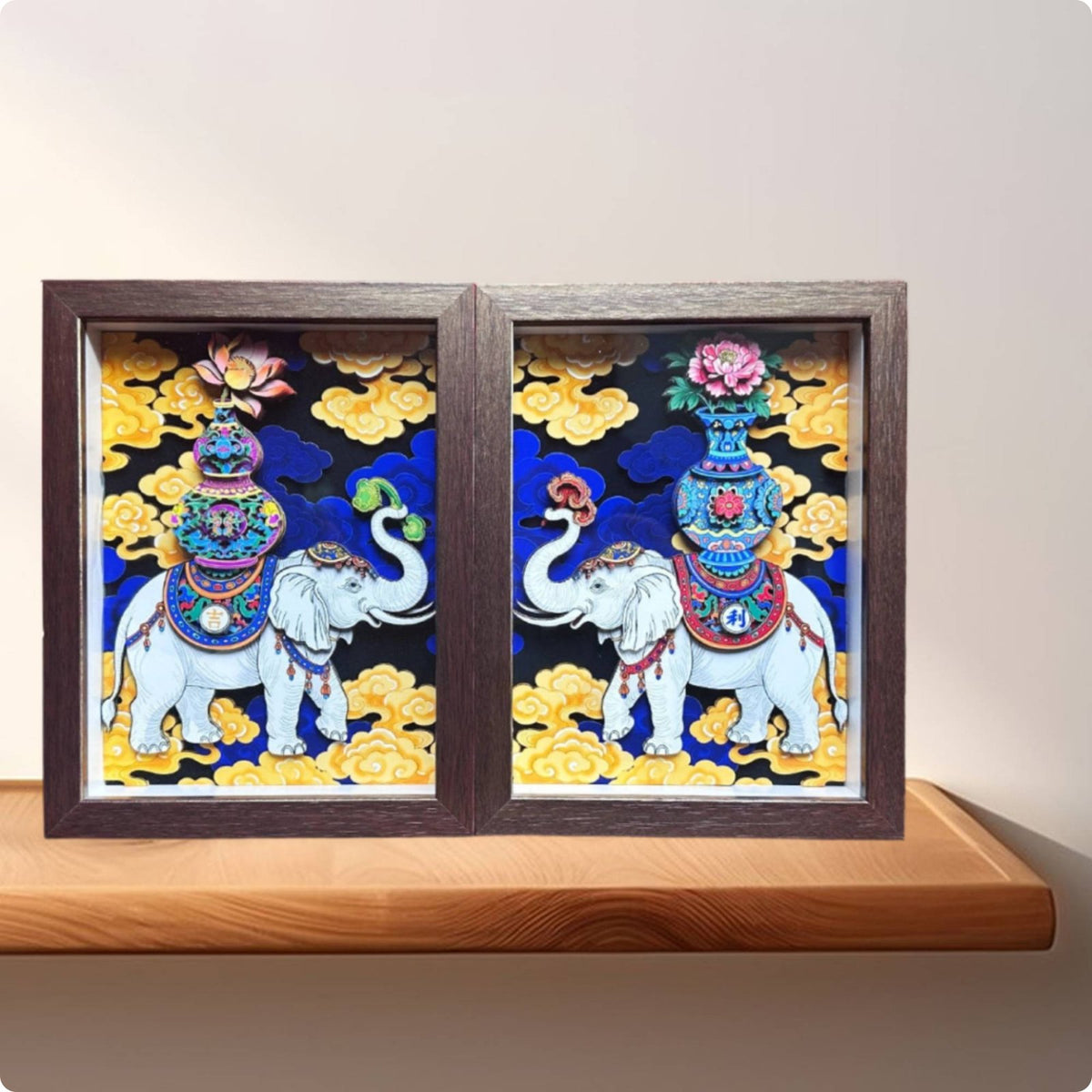 Elephant Figurine Auspicious Design Desktop Display Stand Handmade House Decoration for Tabletop