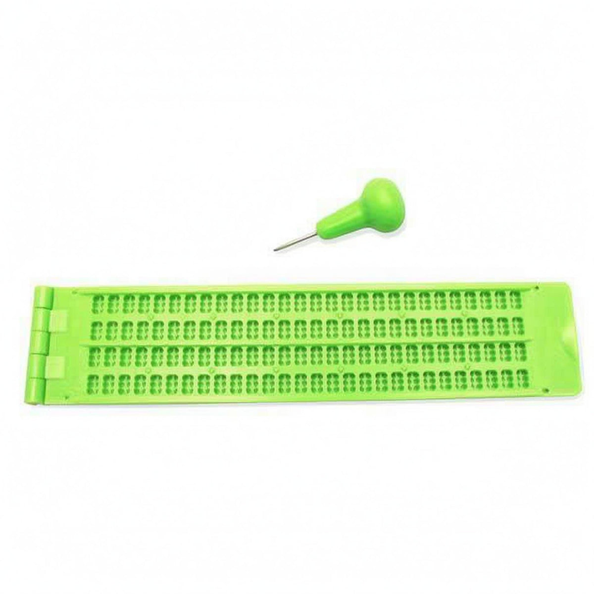 Hinged Top Braille Slate and Stylus Dot-Cell Openings Braille Writing Board Plastic Learning Aid Green