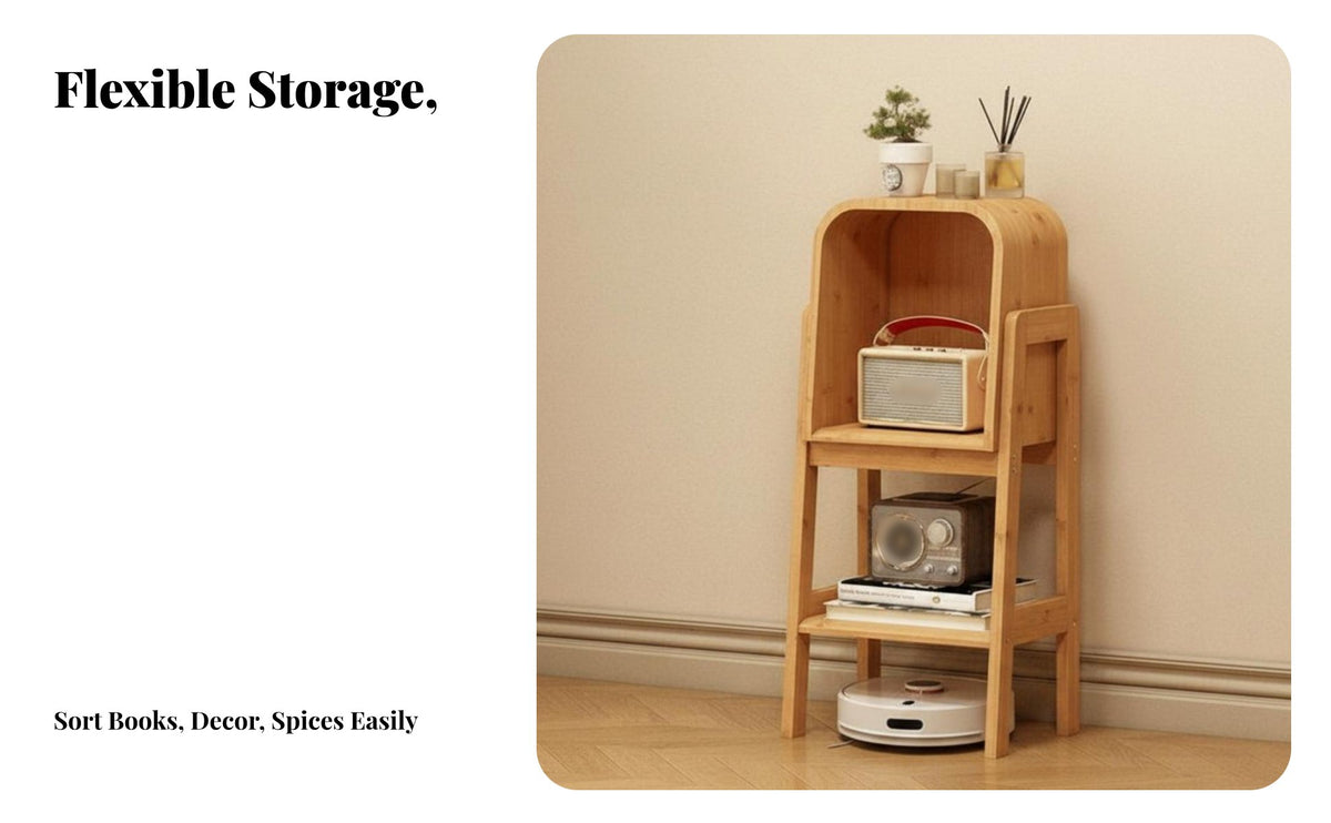 Space-Saving Design Multi-Tier Shelving One-T exposedShelf Concept Multi-Tier Standing Organizer Sturdy Construction Storage Rack Raised Leg Design for Apartment Dwellers, Office Workers, Living Room, Kitchen, Small Areas, Bedroom
